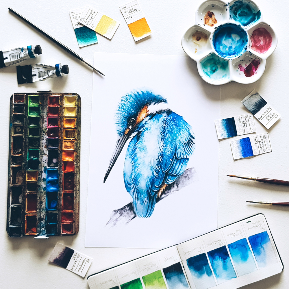 Obraz zimorodka w stylu nature journal, notatnik przyrodniczy